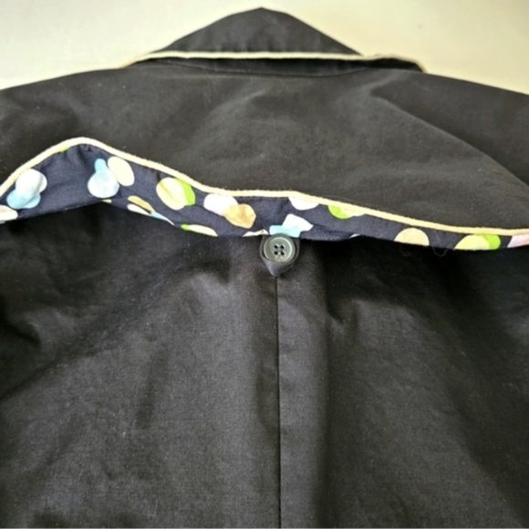 GAP Vintage Y2K Double Breasted Black Tan Piping Belted Cotton Trench Coat- L - Picture 10 of 16